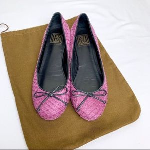 Pour La Victoire Purple Leather Licia Flats 6.5 snakeskin